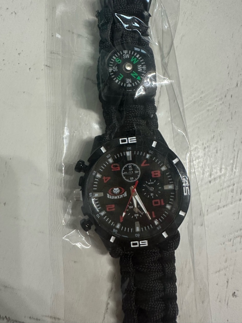 Black Tactical Sport Watch with Compass - Red Accents